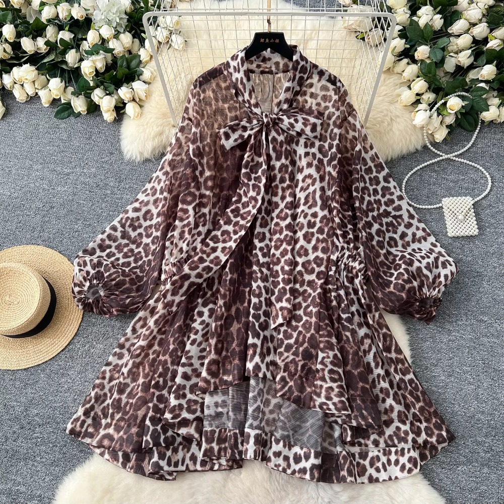 Winter Clothing Dress Up - Elegant Butterfly Bow Lace-up Leopard Print