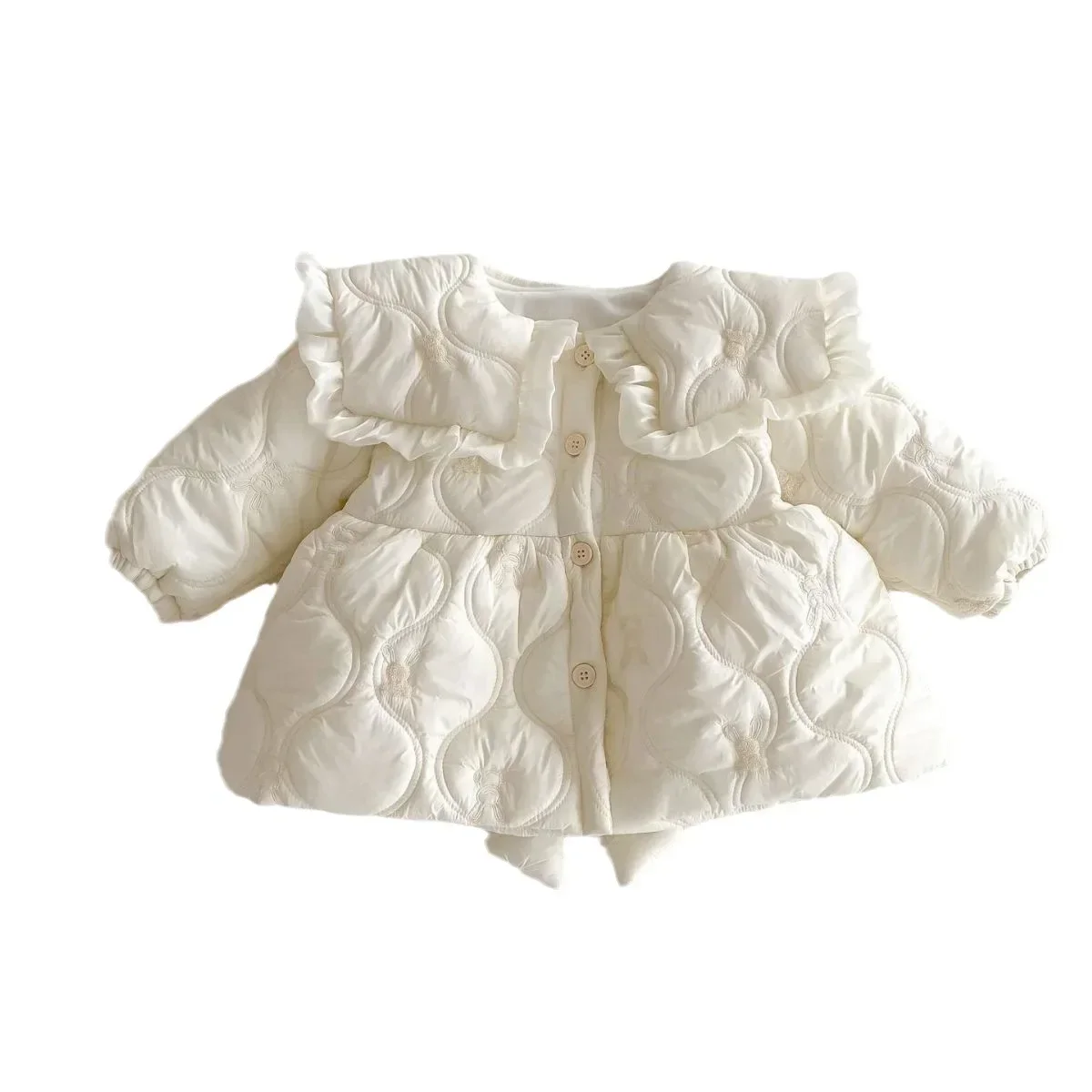 Winter Clothing Toddler - Big Bow embroidery Solid Color Cotton-padded