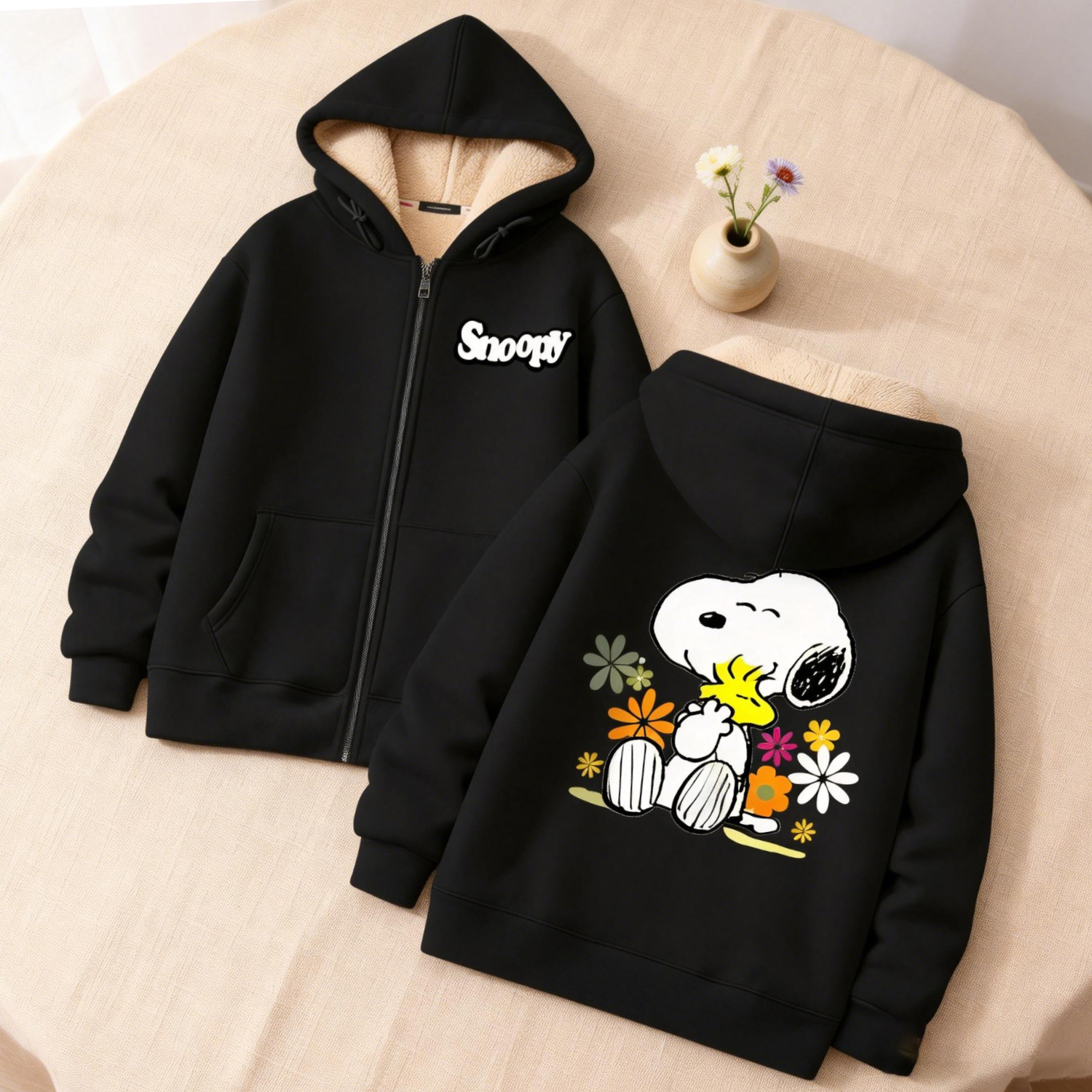 Snoopy Black Zip Hoodie Adult  - Winter Clothing Uae บทวิจารณ์และราคา
