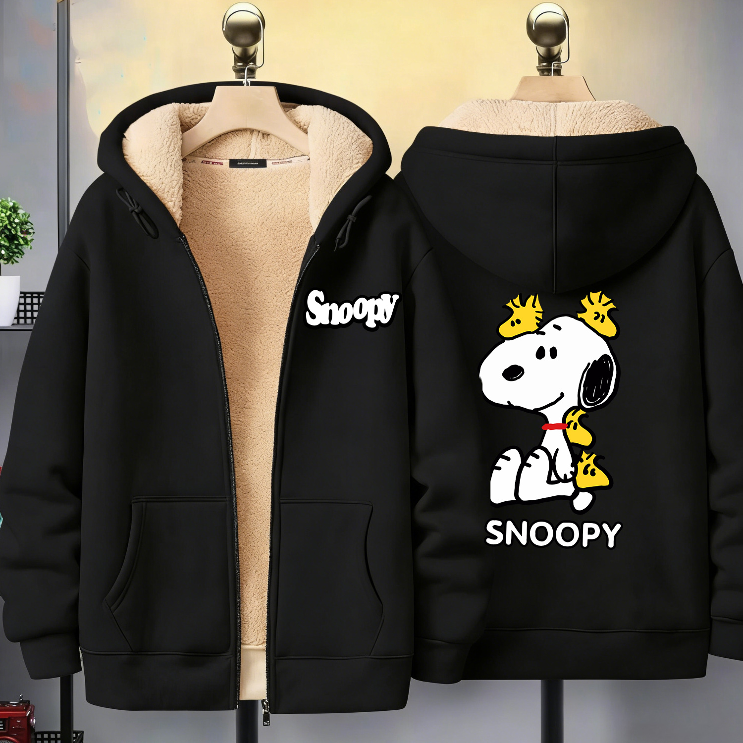 Snoopy Black Zip Hoodie Adult  - Winter Clothing Uae บทวิจารณ์และราคา