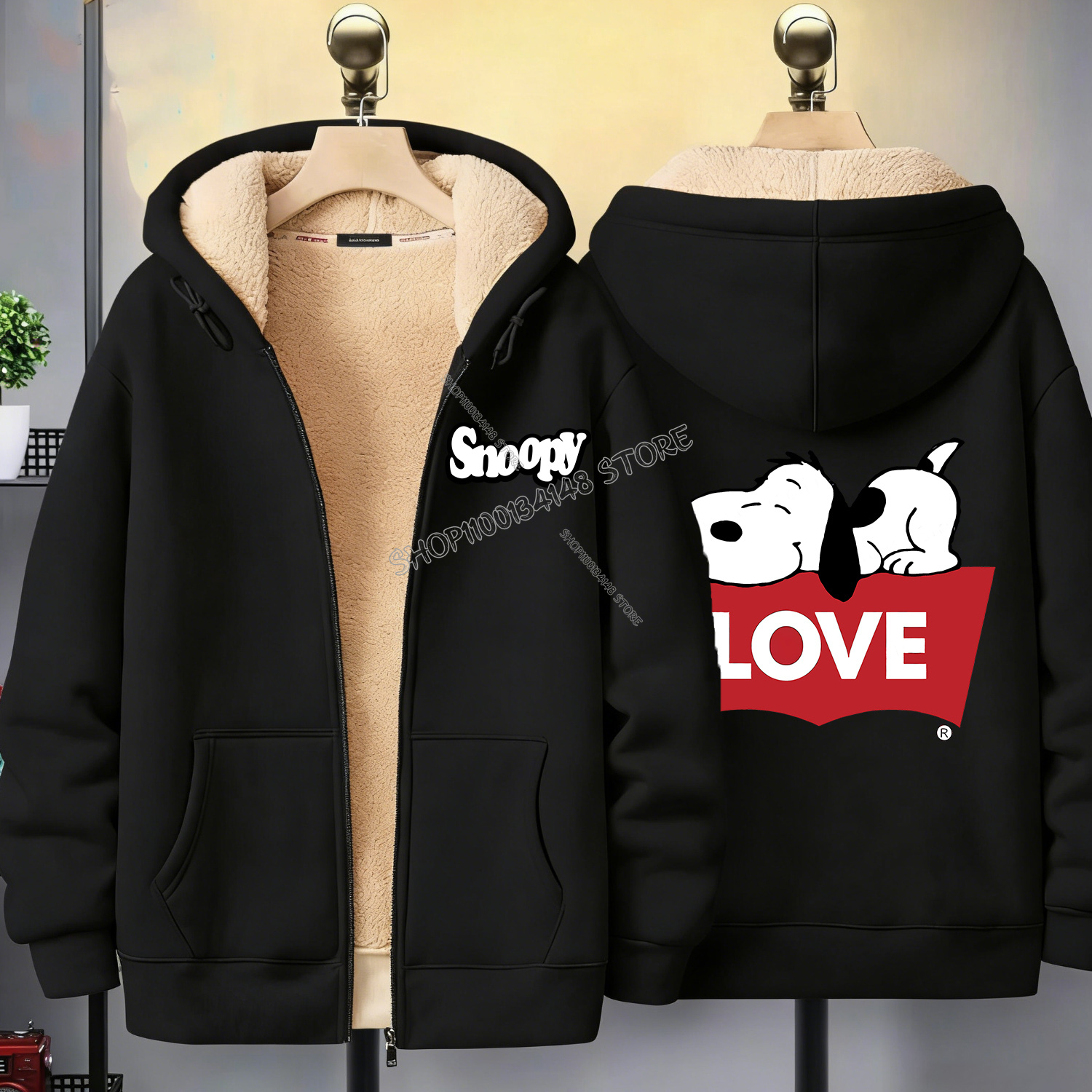 Snoopy Black Zip Hoodie Adult  - Winter Clothing Uae บทวิจารณ์และราคา