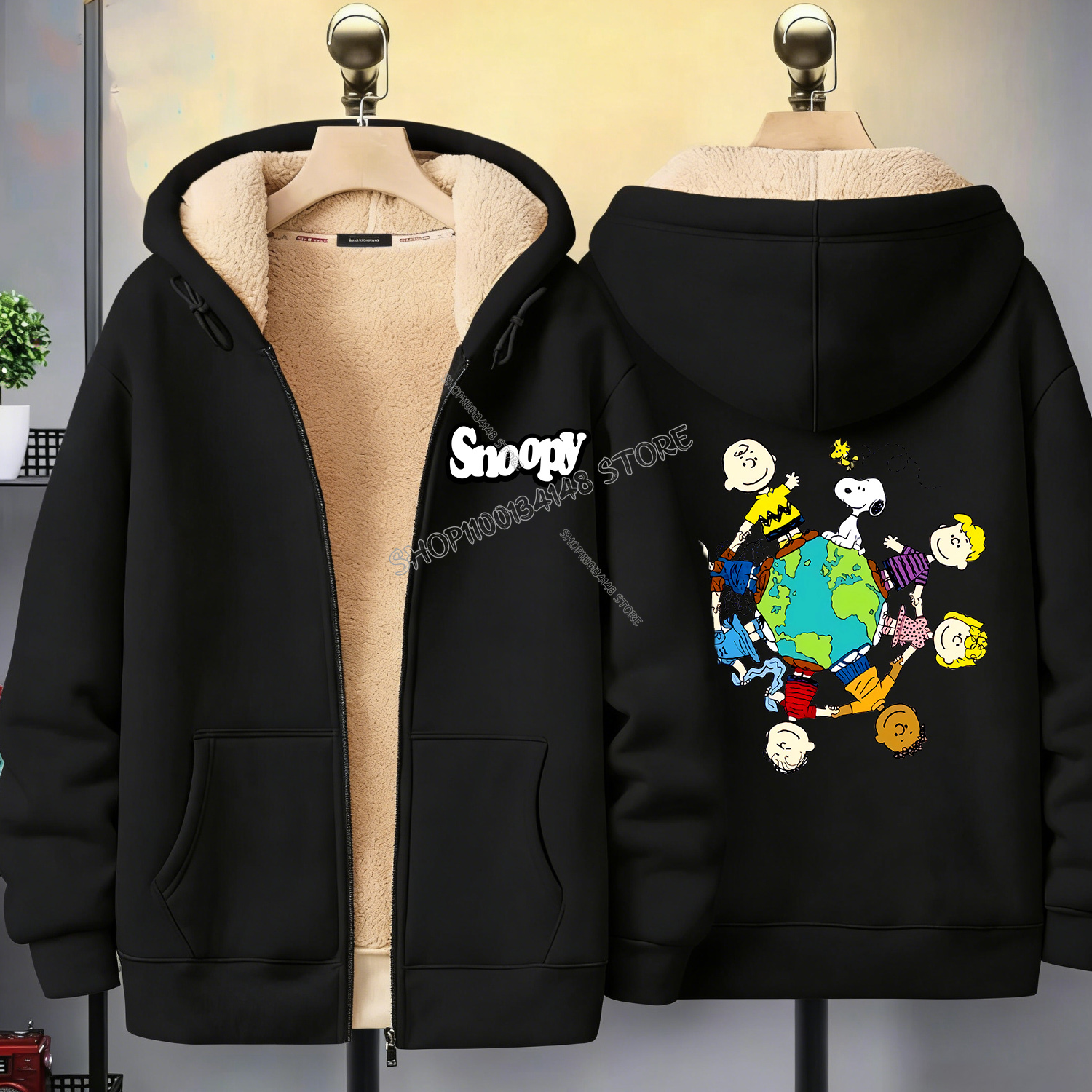Snoopy Black Zip Hoodie Adult  - Winter Clothing Uae บทวิจารณ์และราคา