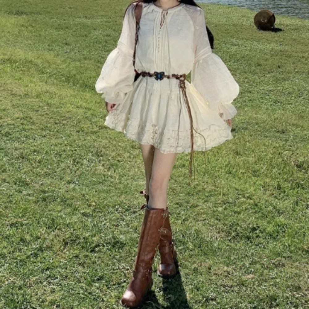 Sweet Embroidered O-neck Lace- - Winter Clothing Dress Up บทวิจารณ์และราคา