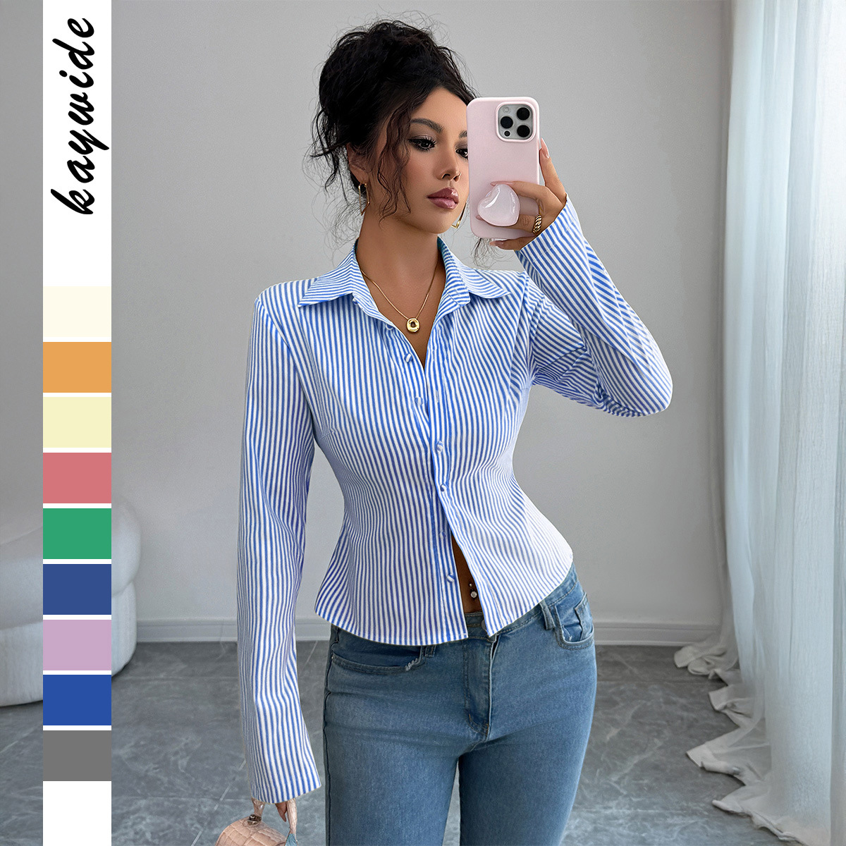 Casual Simple Striped Long-sle - Winter Clothing Dress Up บทวิจารณ์และราคา