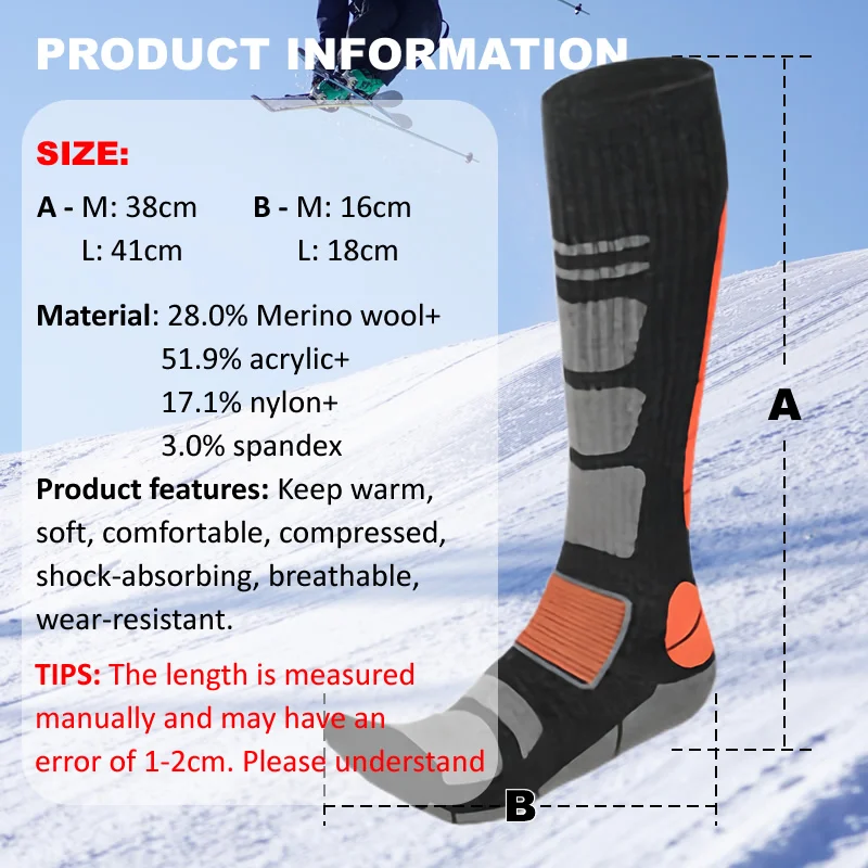 1 Pair Merino Wool Ski Socks M - Thermal Sock Merino บทวิจารณ์และราคา