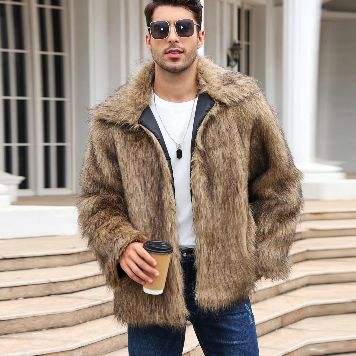 Men Faux Fox Fur Jacket Coat W - Winter Clothing Uae บทวิจารณ์และราคา