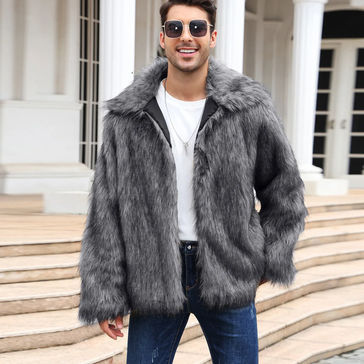Men Faux Fox Fur Jacket Coat W - Winter Clothing Uae บทวิจารณ์และราคา