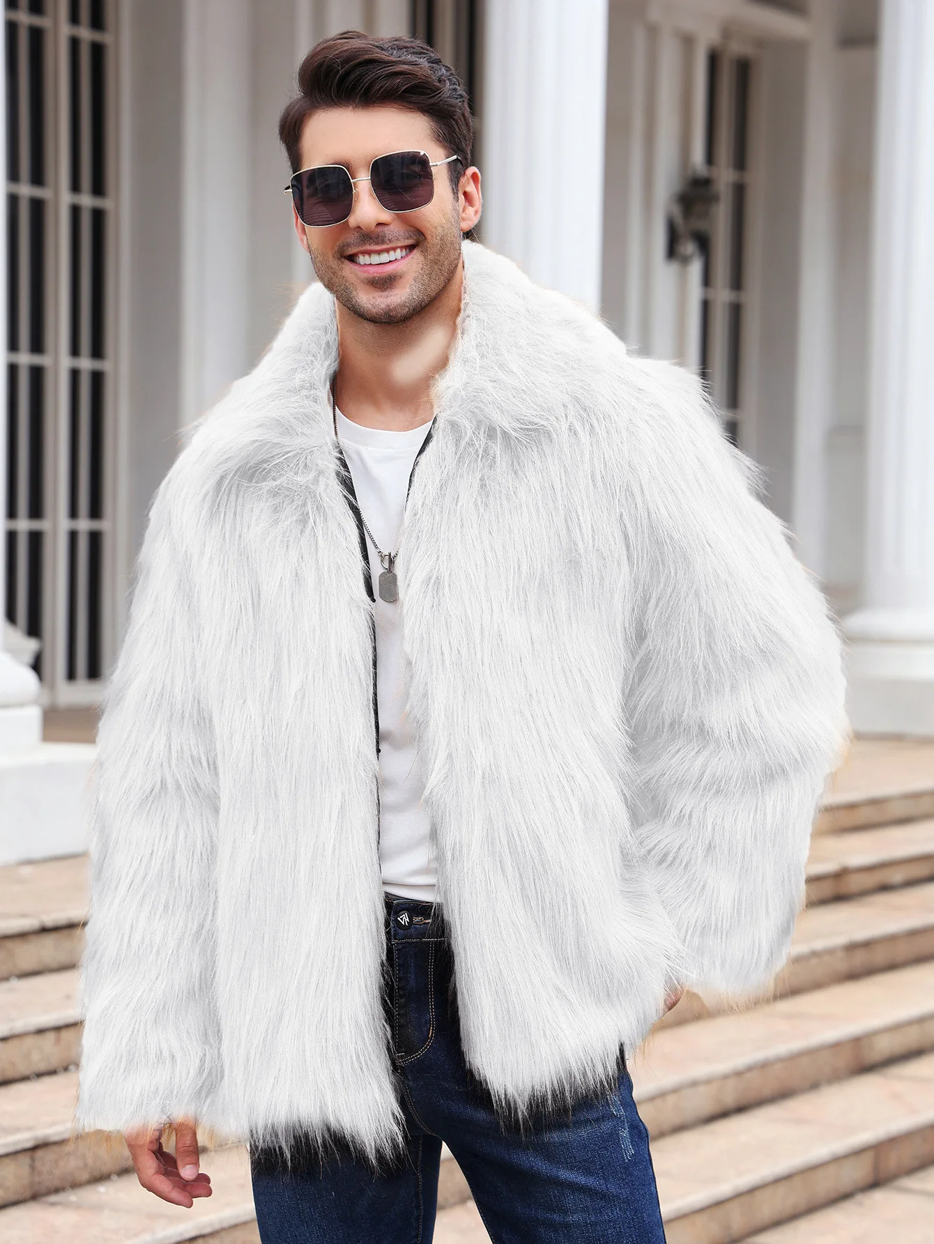 Men Faux Fox Fur Jacket Coat W - Winter Clothing Uae บทวิจารณ์และราคา