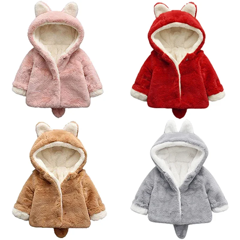 Cute Cat Ears Plush Baby Jacke - Winter Clothing Toddler บทวิจารณ์และราคา