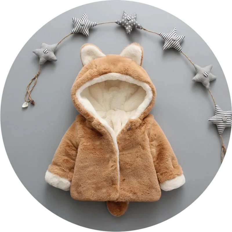 Cute Cat Ears Plush Baby Jacke - Winter Clothing Toddler บทวิจารณ์และราคา