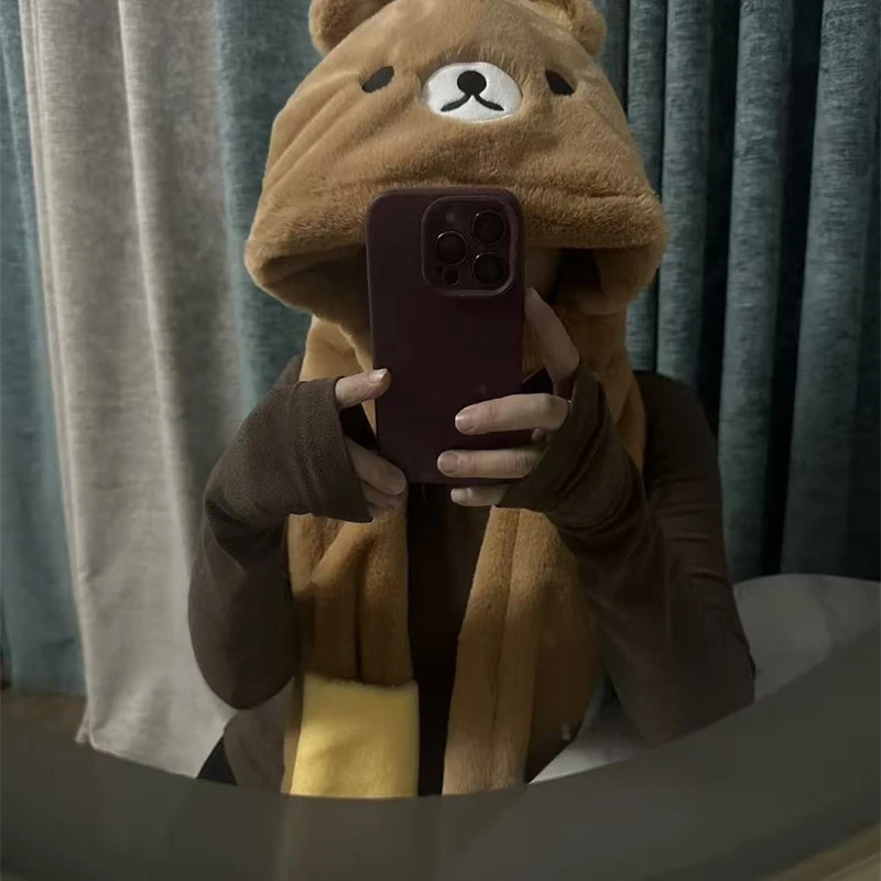 3 In 1 Plush Thick Hooded Hat  - Winter Clothing Cute บทวิจารณ์และราคา