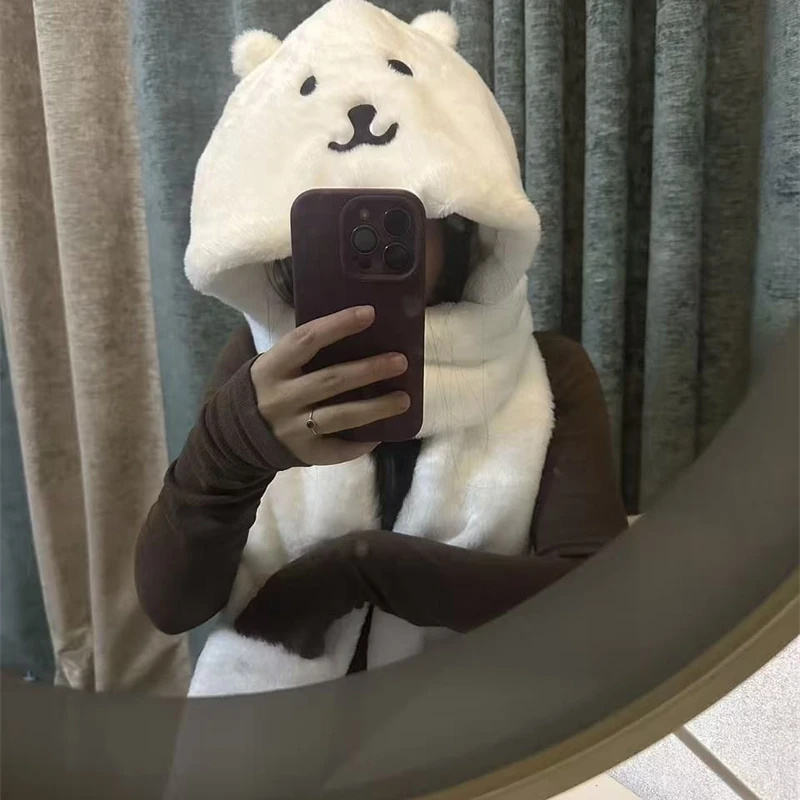 3 In 1 Plush Thick Hooded Hat  - Winter Clothing Cute บทวิจารณ์และราคา