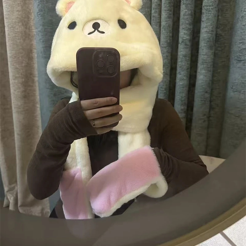 3 In 1 Plush Thick Hooded Hat  - Winter Clothing Cute บทวิจารณ์และราคา