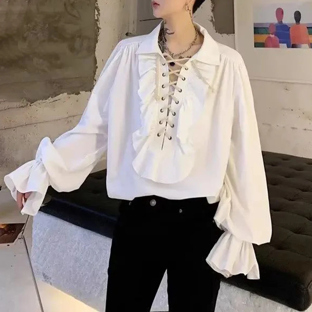 Mens Ruffled Long-Sleeved Shir - Winter Clothing Dress Up บทวิจารณ์และราคา