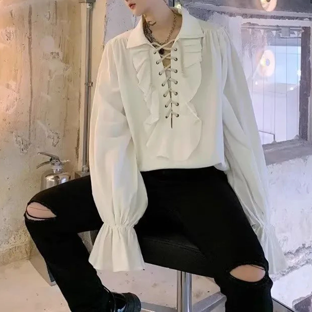 Mens Ruffled Long-Sleeved Shir - Winter Clothing Dress Up บทวิจารณ์และราคา